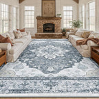 RELEANY Area Rugs 10'x12' Washable Non-Slip, Floral Vintage Distress Print by RELEANY