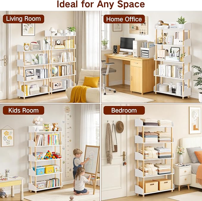 5-Tier Wooden Bookshelf, Modern Open Bookcase - Image 6