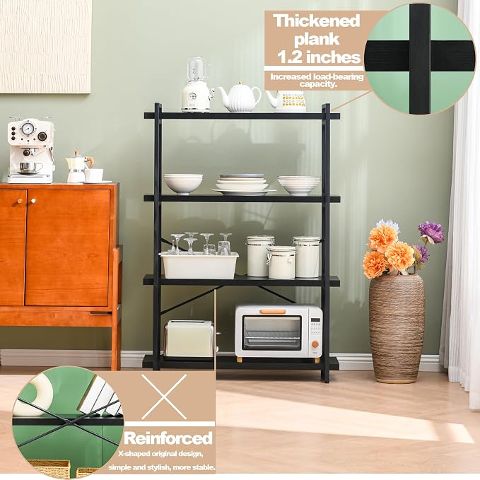 HCHQHS Bookshelf, 4-Tier Industrial Bookcase, Freestanding Tall Bookshelves - Image 5