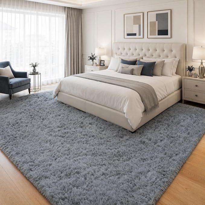 PLHXFR 8x10 Area Rugs Living Room: Fluffy Bedroom Rug Shag Carpet Grey | - Image 3