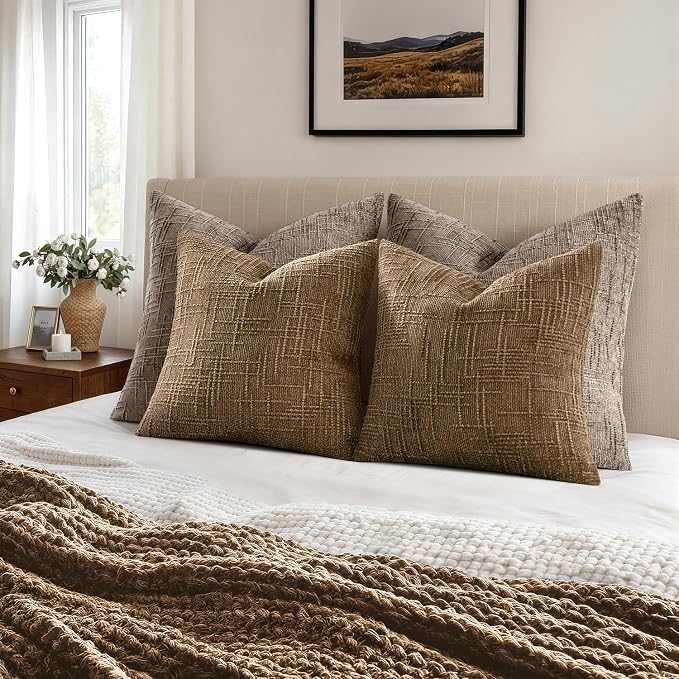 MIULEE Chenille Textured Fall Throw Pillow Covers Bronze 18x18 Set of 2 | - Image 4