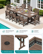 SERWALL Outdoor Dining Table, All Weather HDPE Patio Dining Table - Image 4