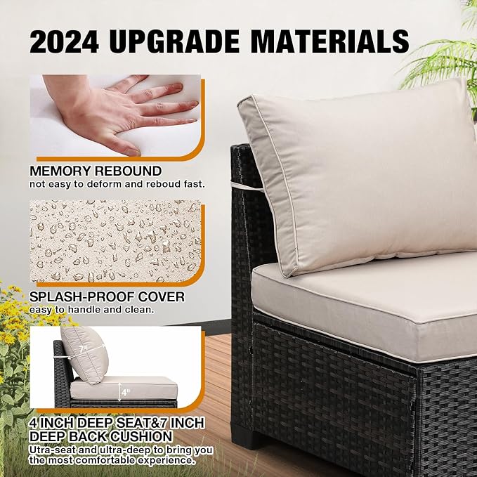 JOYURE 6 Pieces Patio Furniture Set All-Weather Outdoor Wicker Sectional - Image 4
