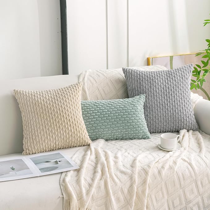 Set of 4 Aqua Decorative Throw Pillow Covers 12x20 Inch Corduroy Pillow Covers - Image 3