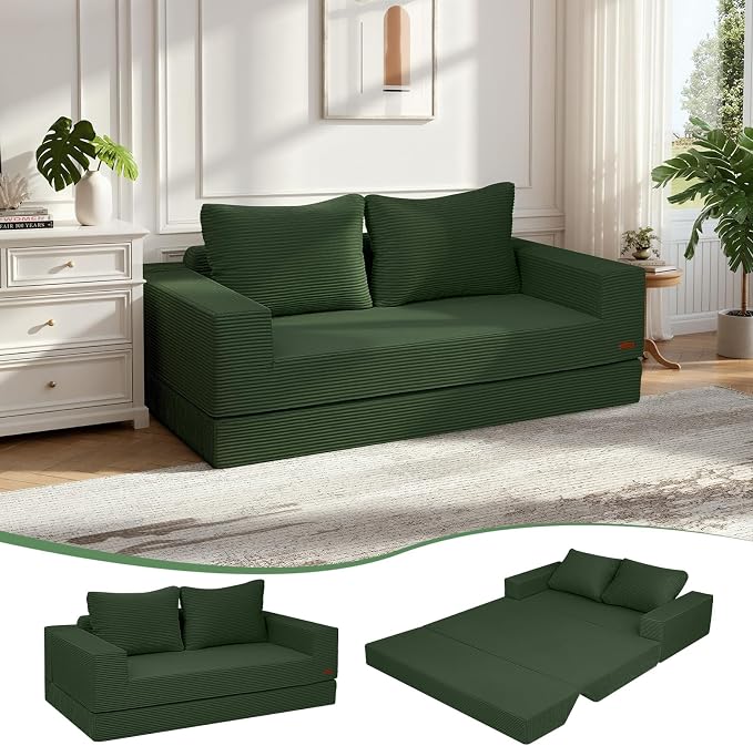COMAX Convertible Sofa Bed Queen, Corduroy Folding Floor Couch Pull Out Couch by COMAX