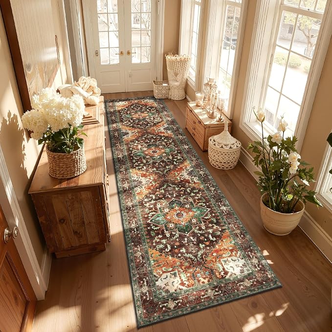 Yamaziot Washable Runner Rug, 3x12 Non-Slip Boho Hallway Kitchen Rug | Stain - Image 6