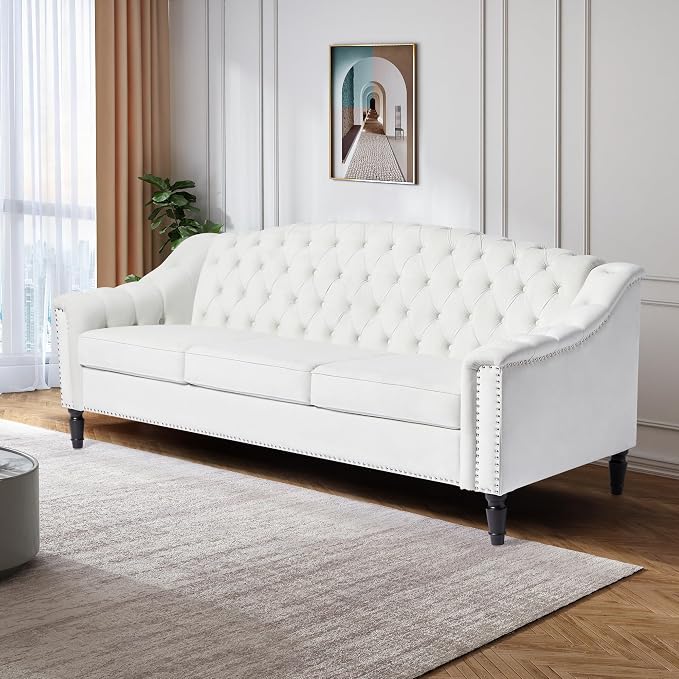 LEVNARY Mid-Century Modern Velvet Sofa, Chesterfield Couch Sleeper Settee - Image 6