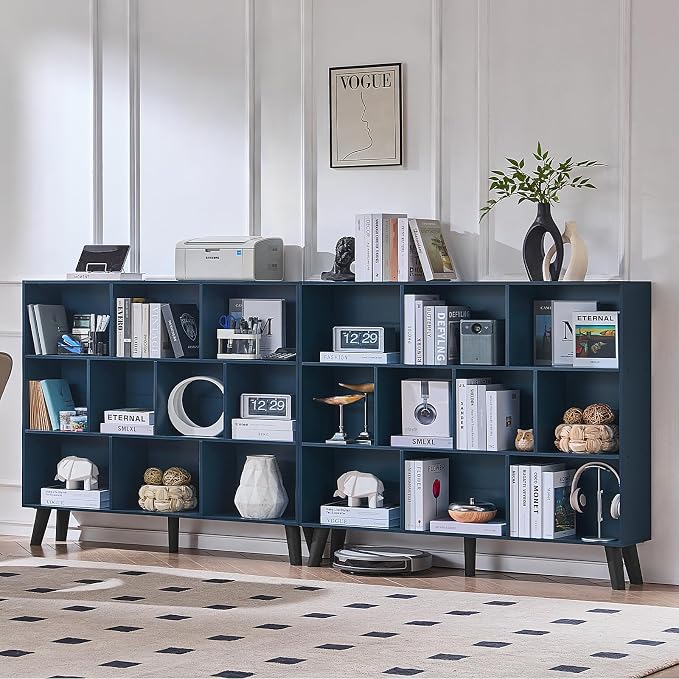 LEYAOYAO 10 Cube Bookshelf, 3 Tier Vintage 55" Wide Bookcase - Image 3