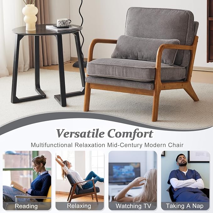 VINGLI Upgraded Premium Corduroy Accent Chair, Upholstered Arm Chair, Solid - Image 7