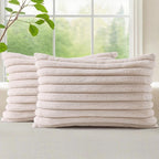 decorUhome Fall Faux Fur Throw Pillow Covers 12x20 Set of 2 Beige | Decorative by decorUhome