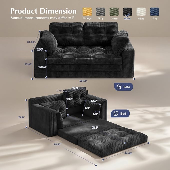 Homkdom Convertible Loveseat Sleeper, Space-Saving Folding Sofa Bed - Image 3