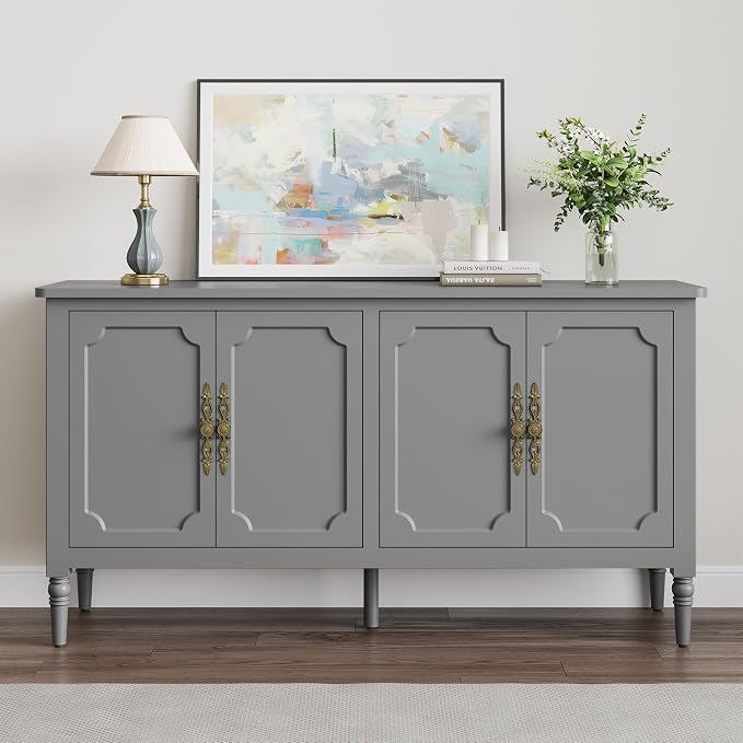 FansaFurn Sideboard with 4 Doors, Mid-Century Console Table with Adjustable - Image 8