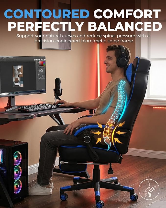 GTPLAYER Gaming Chair with Footrest, Big and Tall Game Chair 350lb Racing Style - Image 5