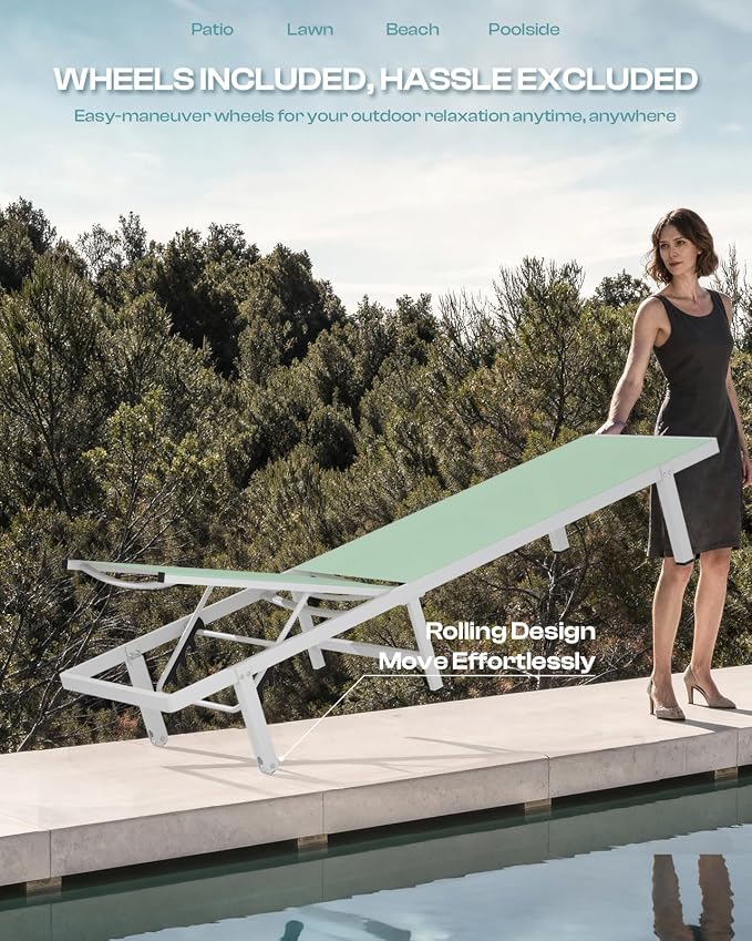 Pool Lounge Chairs Set of 2, Aluminum Outdoor Lounge Chairs - Image 3