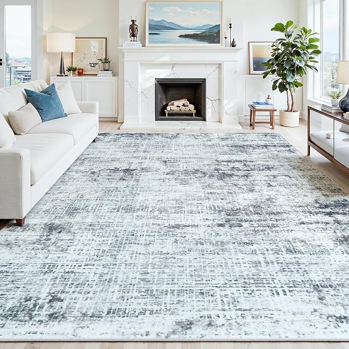 8x10 Washable Area Rug for Living Room Bedroom: Non-Slip Modern Black Grey | - Image 8