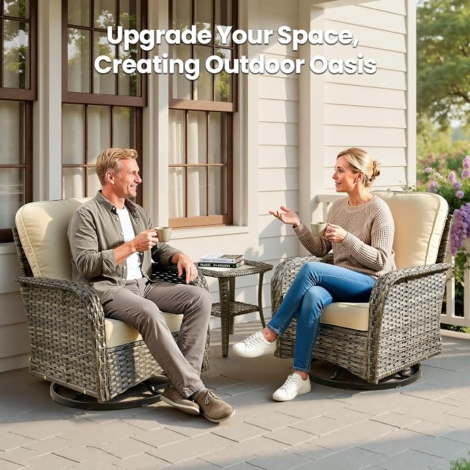Weaxty Outdoor Swivel Rocker Patio Chairs, 3 Pieces Patio Furniture Set - Image 9