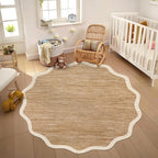 GarveeHome Scalloped Round Washable Rug 5ft Soft Non Slip, Light Brown | Circle by GarveeHome