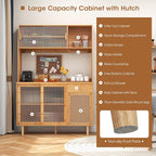 Giantex Pantry Cabinet, Microwave Countertop, Glass Holder, Freestanding Buffet - Image 5