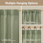 Sage Green Semi Sheer Linen Curtains 60 Inch, Light Filtering Panels | Window - Image 3