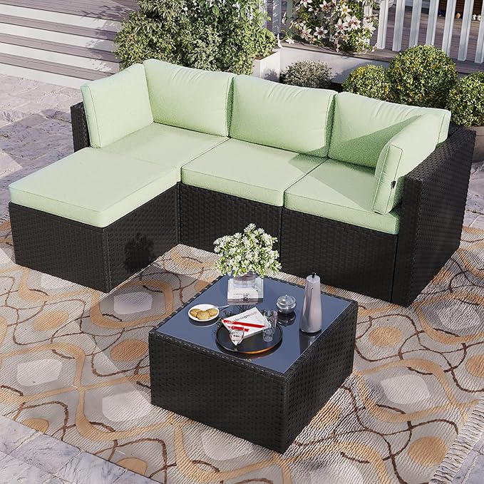 Aoxun Outdoor Patio Furniture Set, 5-Pieces All-Weather Rattan Sectional Sofa by Aoxun