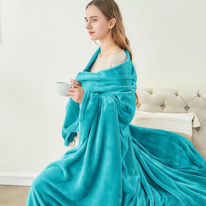BEDELITE Fleece Blanket Soft Plush Queen Size Bed Blanket Peacock 90"x90" | - Image 8