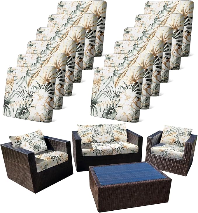 CALBODE 12Pcs Stretch Patio Cushion Cover, Tropical Floral and Leaf Pattern by CALBODE