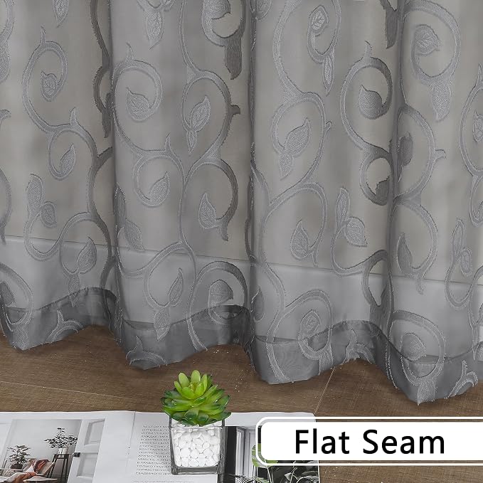 Furman Grey Sheer Curtains 72 inches Long 2 Panels Set, Light Filtering Top Rod - Image 7
