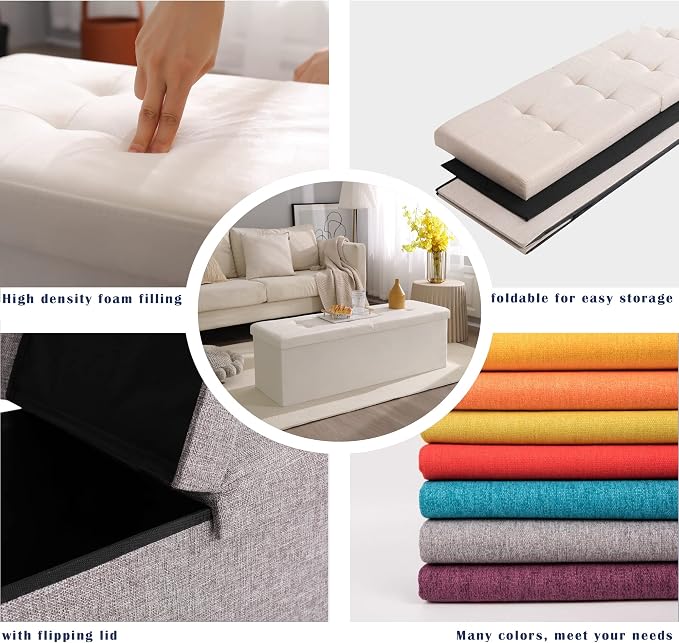 Shoe Storage Ottoman Foldable Seat Footrest Tufted Bench End of Bed Storage - Image 7