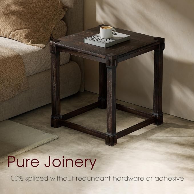 Vintage Aged Solid Wood Side Table Mortise and Tenon Construction - Image 5