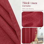Red 100% Blackout Linen Bedroom Curtains 84 Inch - Image 7