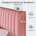 Allewie King Size Velvet Bed Frame/Vertical Channel Tufted Wingback - Image 5