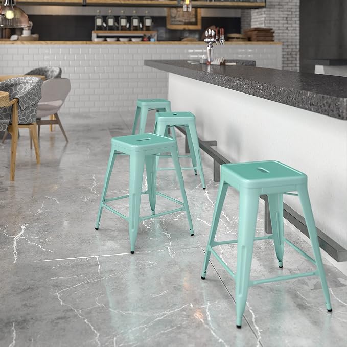 Flash Furniture Kai Commercial Grade 24" High Backless Mint Green - Image 2