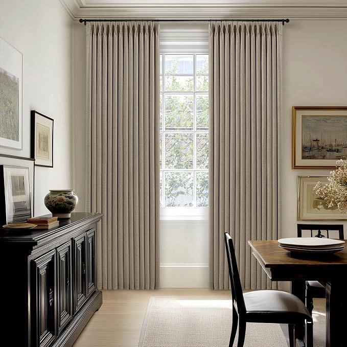 Dark Flax 108 Inch Pinch Pleat 100% Blackout Drapes 2 Panels Set | Greige - Image 7