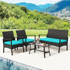 Tangkula 4 Pieces Rattan Conversation Set, Patio Sofa Couch Set - Image 6