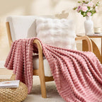 BEDELITE 3D Ribbed Jacquard Pink Fleece Throw Blanket - Image 4