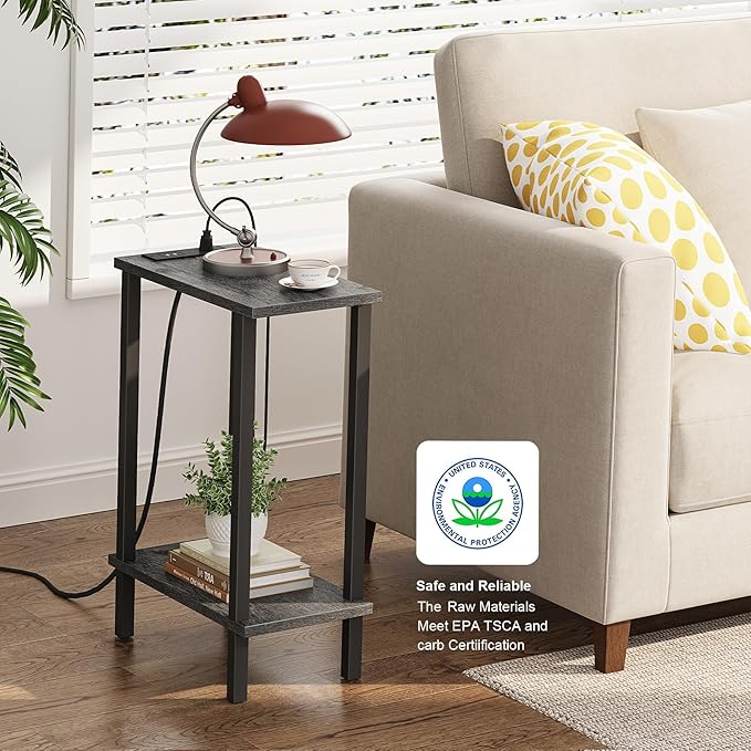 TUTOTAK Small End Table with Charging Station, Narrow Side Table with USB Ports - Image 5