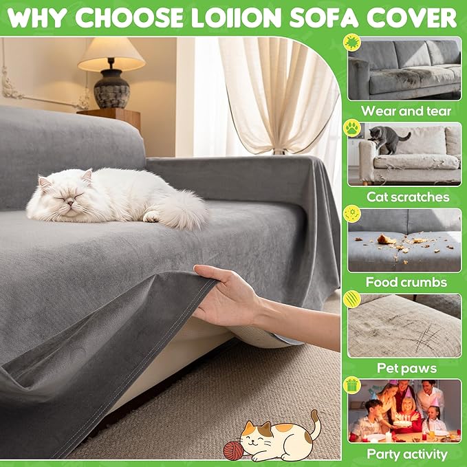 Loiion Velvet Sofa Cover, Ultra Soft Waterproof Non-Slip Couch Cover - Image 8