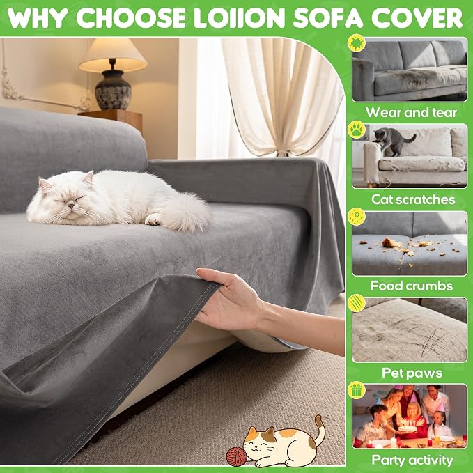 LOllON Velvet Couch Cover for Cats Dogs Kids - Image 8