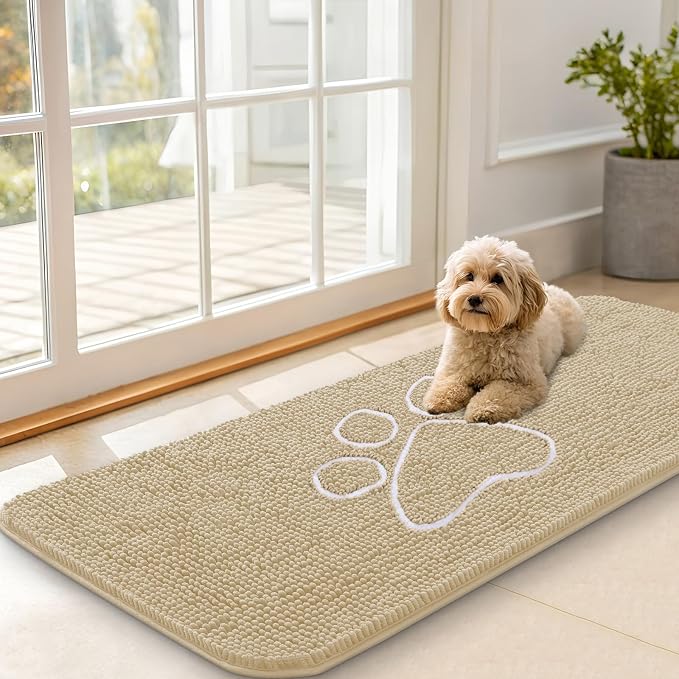 OLANLY Dog Door Mat for Muddy Paws 47x20, Paw Print Design Chenille Mud Mat | by OLANLY