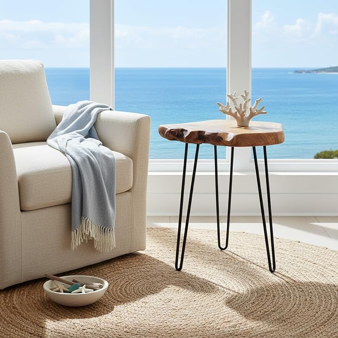 WELLAND Live Edge Cedar End Table, Unique Desktop Side Table, Natural Clear - Image 4