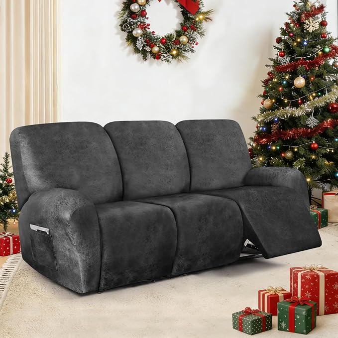 ANARACHON Leather Look Recliner Couch Cover, 8-Pieces Stretch Recliner Sofa - Image 2