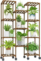 Bamworld Plant Stand With Wheels Indoor Outdoor Wood Plants Shelf by Bamworld