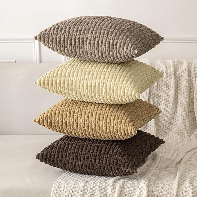MIULEE Corduroy Decorative Throw Pillow Covers 16x16 Dark Brown Pack of 2 | - Image 8