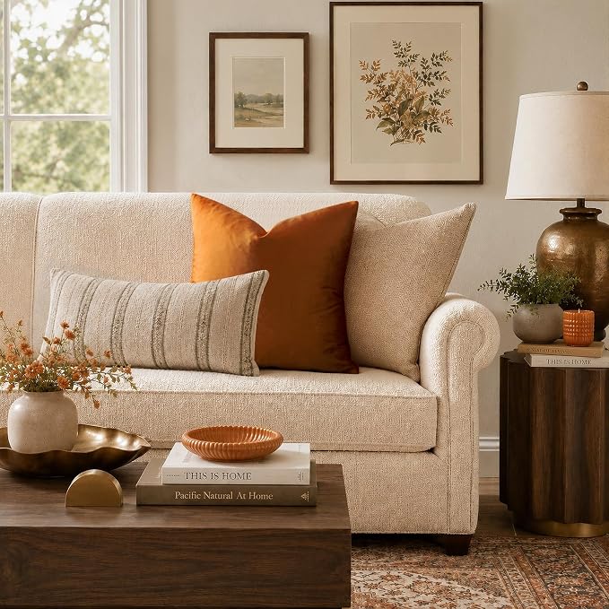 GIGIZAZA Orange Velvet Pillow Covers 20x20 Decorative Pillows Pack of 2 | Throw - Image 6