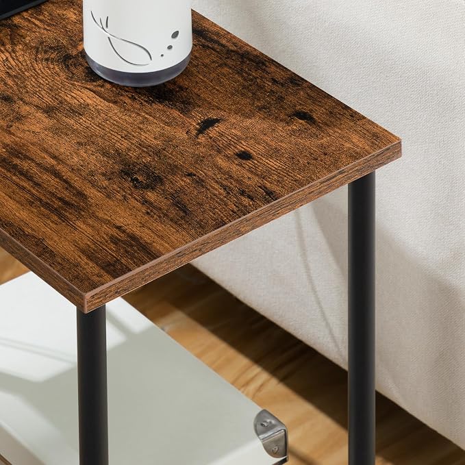 HOOBRO Side Table with Charging Station, Nightstand with 2-Layer Storage Shelves - Image 9