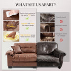 Faux Leather Sofa, Mid Century Modern Deep Loveseats, Comfy Cloud Couch - Image 3