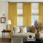 Mustard Yellow Pleated Semi Sheer Linen Curtains 102 Inches Long 2 Panel | - Image 6