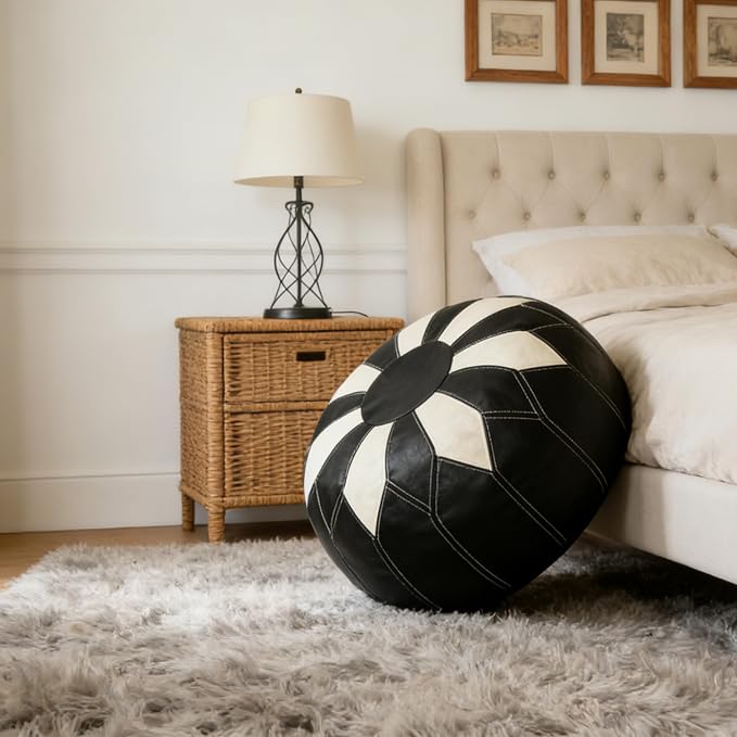 Thgonwid Unstuffed Moroccan Faux Leather Pouf Ottoman - Image 8