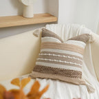 Boho Decorative Throw Pillow Cover 22x22 Square Brown Accent Pillowcase Tassels - Image 6