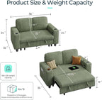 LINSY HOME Loveseat Sofa with Pull Out Couch Chaise: 2-in-1 Convertible 2 - Image 2